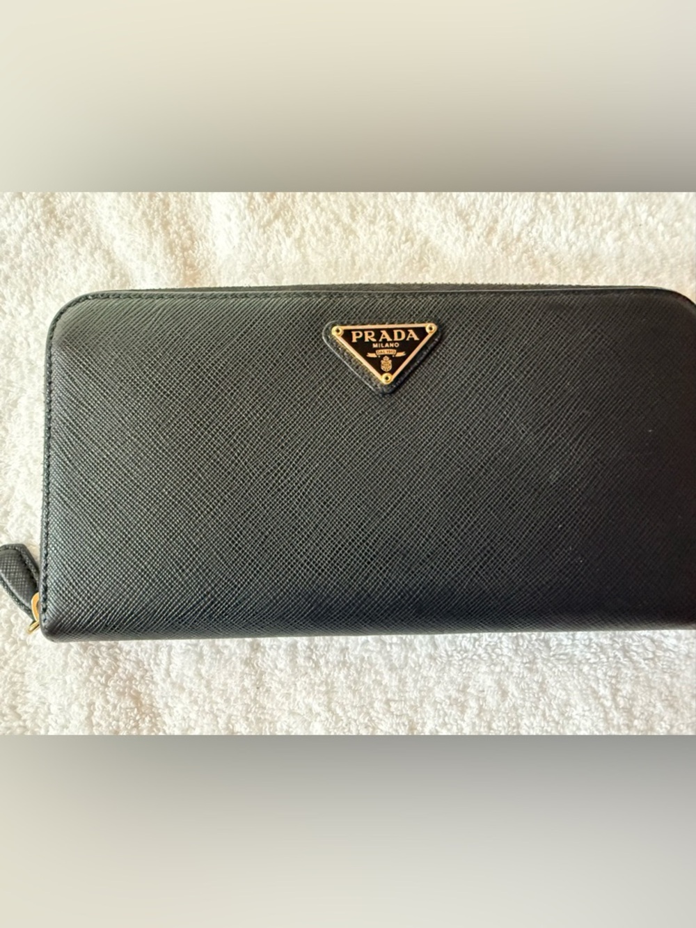 Prada Black Saffiano Leather Wallet with Gold Triangle Logo - Picture 1 of 11